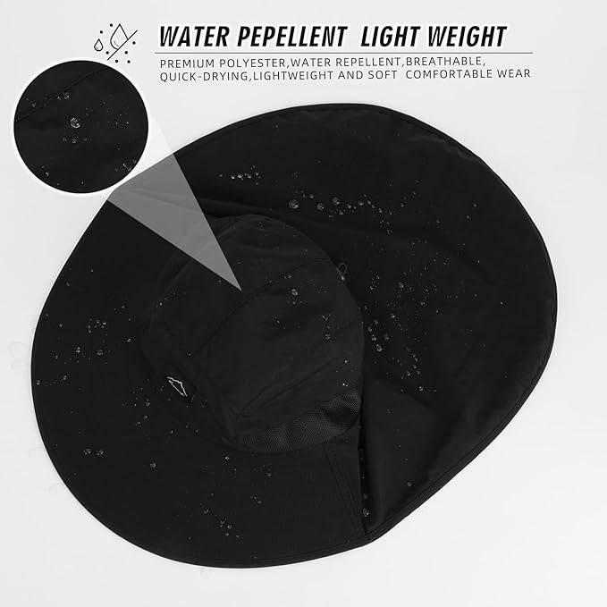 Rosoz Outdoor Sun Hat for Men Women, UPF50+ Protection Safari Cap Wide Brim Mesh Fishing Hat with Neck Flap Beach Garden