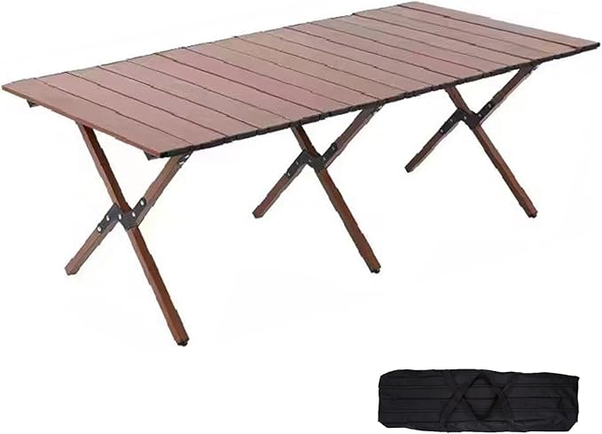 48Inch Folding Camping Table, Lightweight Roll-Up Table Aluminum Low Portable Picnic Table with Carrying Bag for Outdoor, Beach, Picnic, Backyards, BBQ and Party (Walnut, 120CM)