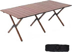 Folding Camping Table, 48Inch Lightweight Roll-Up Table Aluminum Low Portable Picnic Table with Carrying Bag for Outdoor, Beach, Picnic, Backyards, BBQ and Party Walnut Color