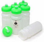 Rolling Sands USA Made 20 Ounce Sports Water Bottles - 6-Pack BPA-Free Blank Sports Bottles for Small Teams, Adults & Kids - Clear Frost Bottle/Neon Lime Green Lid, No Smell No Taste
