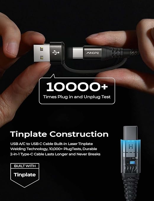 AINOPE USB C to USB C Cable, 6 FT USB C Cable Fast Charging with USB to USB C Adapter, 60W USB to USBC Cable for iPhone 17 Pro Max Air Type C Cable for iPhone 16/15/14/13/12 Samsung, Black