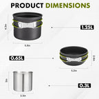 Camping Cookware Kit Backpacking, 0.33Gal Pots and 0.17Gal Pans Set,0.08Gal SUS304 Cup, Forks Knives Spoons for Hiking,Camping,Outdoor Cooking,Picnic,Solo Camping cookware