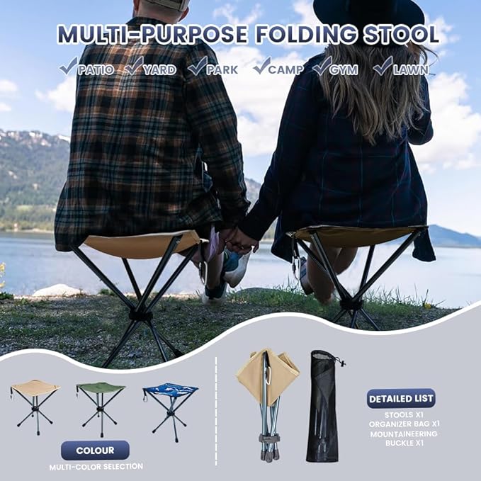 Lightweight Camping Stool 7075 Aluminum Small Folding Camping Portable Chair with Carry Bag Retractable Backpacking Stool for Travel Camping Hiking Fishing Garden Work Picnic BBQ Outdoor