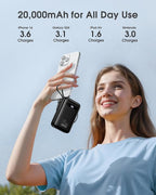 EnergyQC 20000mAh Portable Charger, 35W PD 3.0+QC 4.0 Fast Charging Power Bank with Built-in Lightning & USB-C in&Out Cables, Travel Battery Pack for iPhone 17/16/15/14, Samsung, iPad, Android, Black