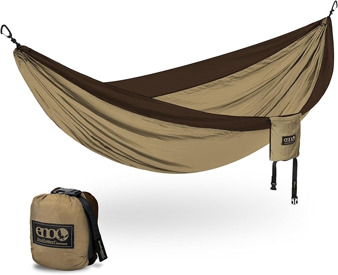 ENO DoubleNest Hammock - Lightweight, Portable, 1 to 2 Person Hammock - for Camping, Hiking, Backpacking, Travel, a Festival, or The Beach - Chocolate/Latte