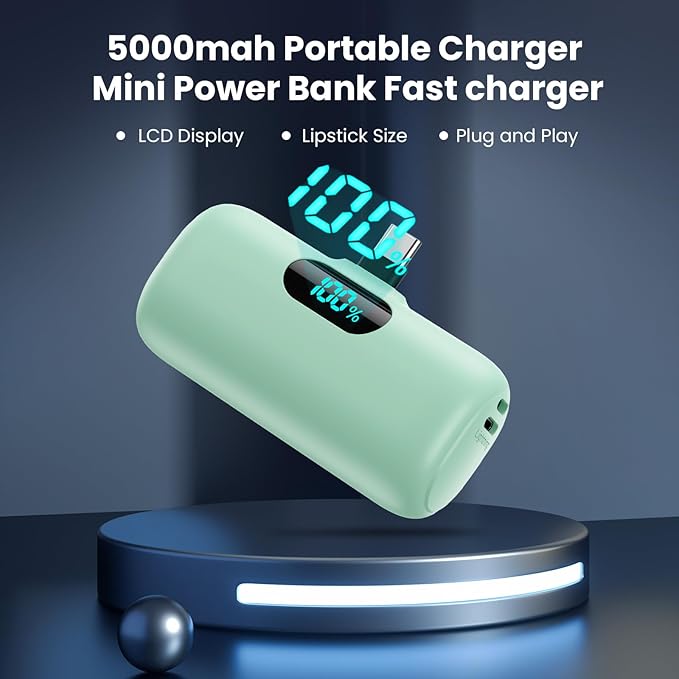 Mini Portable Charger 5000mAh Power Bank,15W PD USB C Cell Phone Portable Power, LCD Display Battery Pack Compatible With iPhone 15/15 Plus/15 Pro/15 Pro Max/Android/Samsung/Moto/LG (Type-C Only)