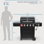 Kenmore BBQ Propane Gas Grill - 5 Burners with Side Burner & Searing Zone, 644 Sq. In. Stainless Steel Grill, 66,000 BTU, Ideal for Outdoor Cooking, Patio & Backyard, Black
