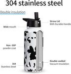 32oz Cow Print Vacuum Insulated Stainless Steel Water Bottles with Straw & Spout Lids, Double Wall Sport Bottle, Sweat-Proof BPA Free, Canteen Metal Thermo Mug Hydro Jug, Cow Print Stuff Gifts
