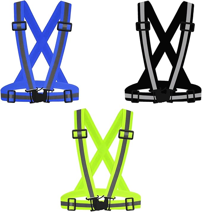 3Pcs Reflective Running Vest, Adjustable Elastic Straps Lightweight 360°High Visibility for Outdoor Walking, Jogging
