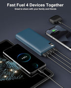 IXNINE Power Bank 26800mAh Portable Charger, 22.5W Fast Charging PD QC 3.0 Compact External Battery Pack with LED Display and 4 USB Outputs for Cellphone Tablet (Blue)