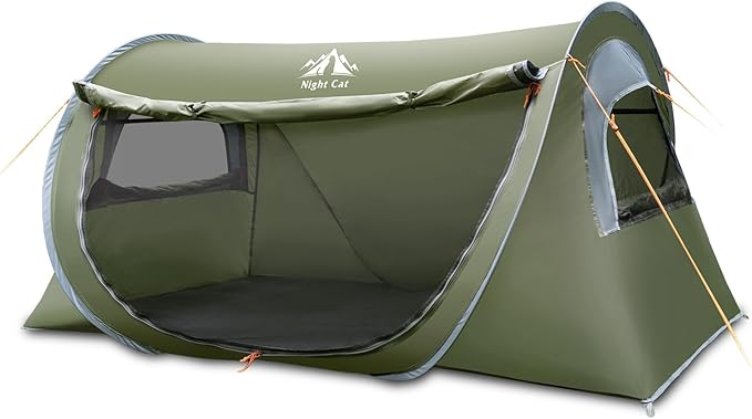 Night Cat Pop-up Camping Tent: 1 2 Person Tent Waterproof Instant Easy Setup Tunnel Tent