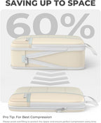 Percover Compression Packing Cubes 4-Piece Set, Packing Cubes Compression for Travel with Label Pockets, Travel Organizer for Carry On & Checked Luggage, Beige