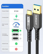 SUNGUY 10Gbps Android Auto USB C Cable, [2-Pack,1.5FT] 3A USB 3.1 Gen 2 Fast Charge & Data Transfer USB C CarPlay Cable, Compatible with iPhone 17/16/15 Pro Max, Galaxy S23 S22 Ultra Note 20, SSD