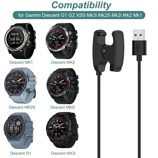 Kissmart Charger for Garmin Descent G1 G2 Solar, Mk3i Mk2S Mk2i Mk2 Mk1, X50i, Replacement USB Charging Cable Cord for Garmin Descent Smartwatch