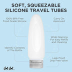 Dot&Dot Leak Proof Travel Bottles - Tubes for Liquid TSA Approved 3oz 10pc Silicone Toiletries Travel Shampoo & Conditioner Containers with Labels
