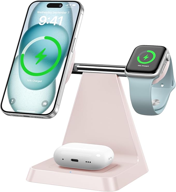 Magnetic Wireless Charger for iPhone - 3 in 1 Charging Station for Multiple Devices Charger Stand for Apple Watch iPhone 16 15 14 13 12 Pro Max