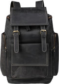 Genuine Crazy Horse Leather Backpack - Vintage Bag with Anti-Theft Design, Fits 16 Inch Laptop(5098-Gray)