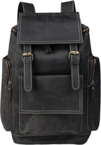 Genuine Crazy Horse Leather Backpack - Vintage Bag with Anti-Theft Design, Fits 16 Inch Laptop(5098-Gray)