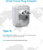 2 Pack Brazil Power Adapter, VINTAR Foldable Type N Plug Adapter with 2 AC Outlets 3 USB Ports (2 USB C), Brazil Outlet Plug for US to Brazilian