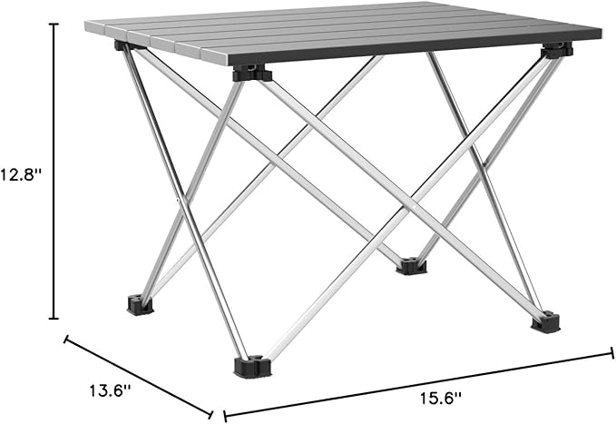 Grope Portable Camping Table with Aluminum Table Top, Folding Beach Table Easy to Carry, Prefect for Outdoor, Picnic, BBQ, Cooking, Festival, Beach, Home Use (Black-S)