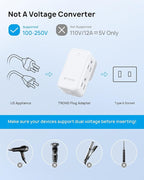 TROND 3 to 2 Prong Adapter, 2 Prong Outlet Adapter with 360° Rotating Plug, 6 AC Outlet Extender, Travel Power Splitter for US to Japan, Plug Extender for Old House Travel Essentials