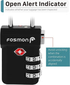 Fosmon TSA Accepted Luggage Locks, (4 Pack) Open Alert Indicator 3 Digit Combination Padlock Codes with Alloy Body and Release Button for Travel Bag, Suit Case & Luggage - Black
