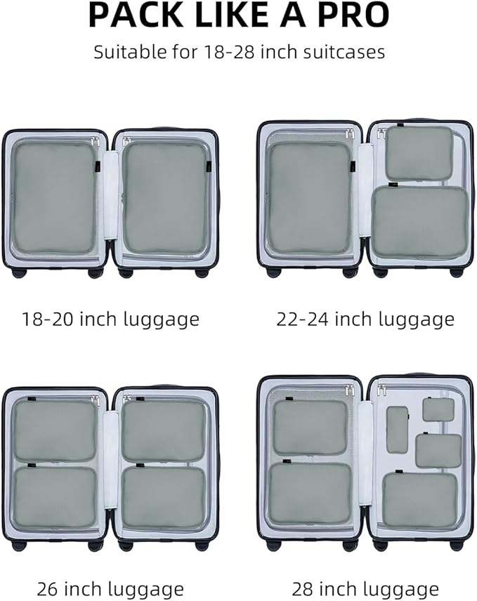 6 Set Compression Packing Cubes, Suitcase Storage Bags for Clothes and Travel Essentials (Steel Blue)