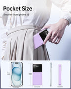 RONEGN Portable Charger with Built in Cable -20000mAh Fast Charging Power Bank USB C Slim 22.5W LED Display Battery Pack 5 Outputs & 3 Inputs for Travel Essentials iPhone Samsung Phones Purple
