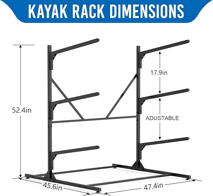 Kayak Rack for Outdoor Storage, Kayak Storage Rack, Adjustable Freestanding Kayak Rack Stand Holder for Paddleboard Surfboard for Indoor, Outdoor
