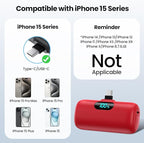 Mini Portable Charger USB C Power Bank,Upgraded 5000mAh PD Fast Charging Battery Pack Built-in USB-C Connector,LCD Display,Compatible with iPhone16,16 Plus,16Pro/Max/15,iPad Pro/Air,Android Phone etc