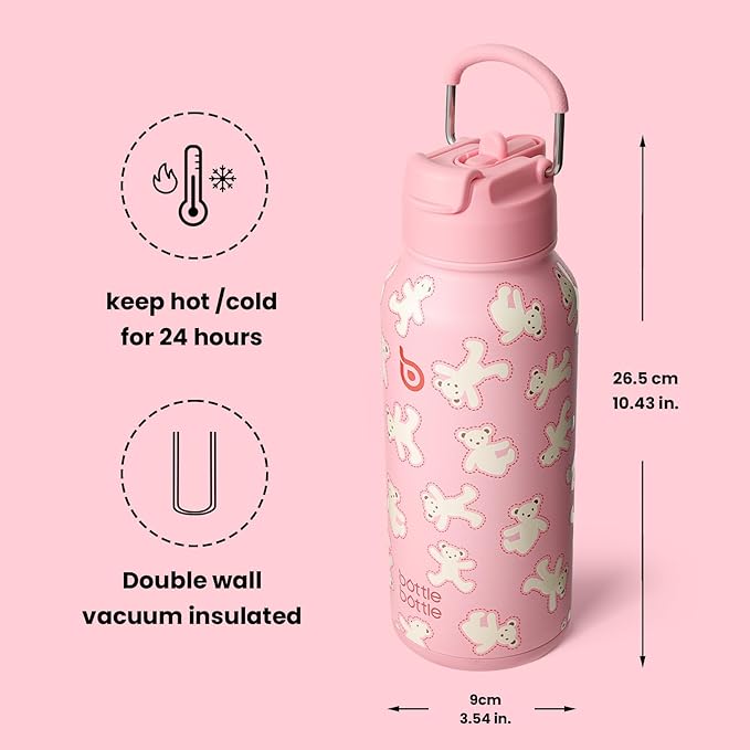 BOTTLE BOTTLE 32oz Insulated Water Bottle Stainless Steel Sport Water Bottle with Straw Dual-use Lid Design for Gym with Pill Box