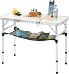 3ft Aluminum Folding Picnic Table - Lightweight & Portable Outdoor Table with Adjustable Height, Storage Net for Camping, Backyard, RV Trips
