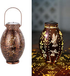 Stargarden Solar Lantern, 2 Pack Decorative Lanterns Outdoor Waterproof Solar Lights Outdoor, Hollow Out Hummingbird Pattern Hanging Lanterns for Yard ,Copper