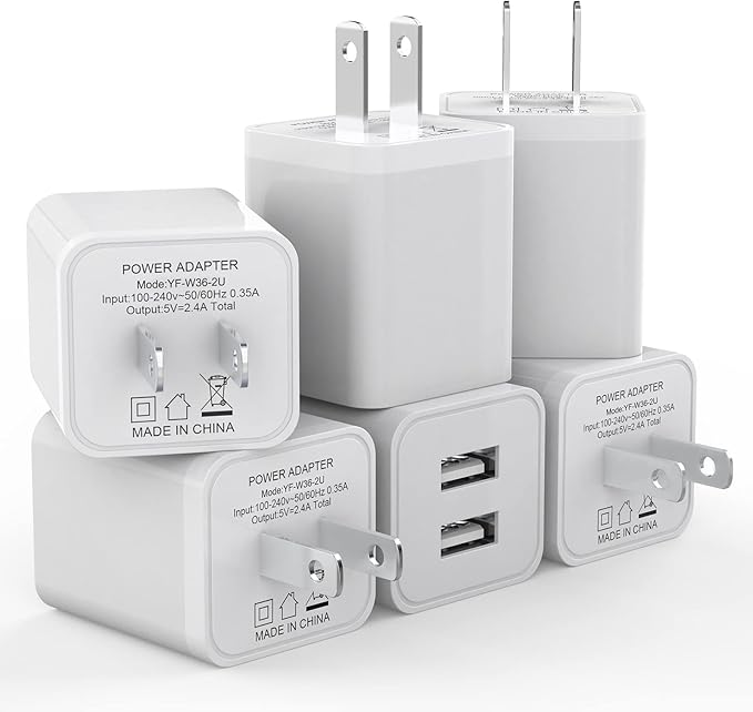 6Pack USB Wall Charger, iGENJUN 2.4A Phone Charger Dual USB Port Cube Power Plug Adapter Fast Wall Charger Block Compatible with iPhone 17/17 Pro/16/16 Pro, Samsung Galaxy, Pixel, LG, Android-White