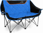 FAIR WIND Oversized Fully Padded Camping Chair Folding Loveseat Camping Couch Double Duo Chair Heavy Duty Quad Fold Arm Chair with Cup Hold - Supports 650 LBS Blue