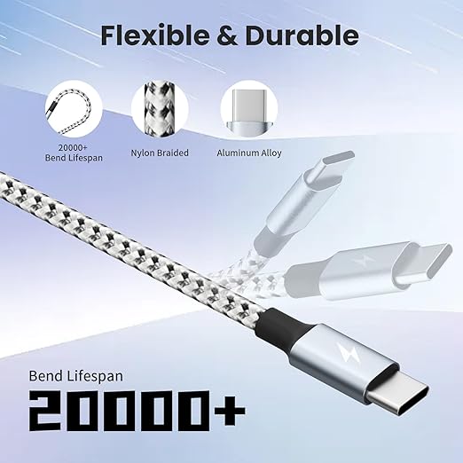 USB C Multi Charging Cable, Dual Type C Cable 1Pack 5FT, USB C Splitter with 4 Type-C Connectors,4 in 1 Multiple Nylon Braided Cable Compatible with iPhone 17 16 15 Pro Max/Galaxy/Tablets/Google.