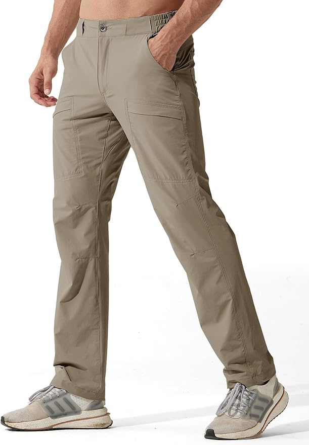 FREE SOLDIER Men's Outdoor Cargo Hiking Pants with Belt Lightweight Waterproof Quick Dry Tactical Pants Nylon Spandex
