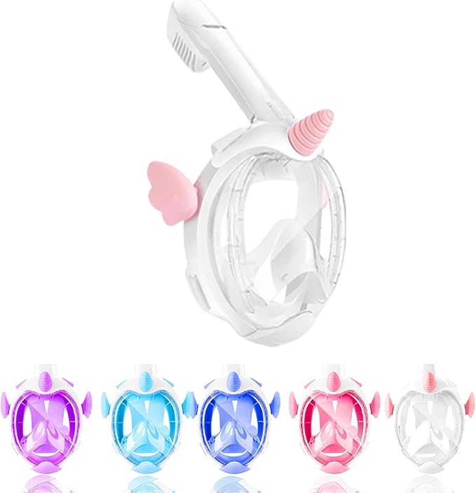 Kids Snorkel Mask, Full Face Snorkel Mask for Kids 4-16, 180 HD View Anti-Fog Anti-Leak Snorkel Mask for Kids Snorkel Set Snorkeling Gear for Kids