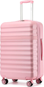 Kono Medium Checked Luggage 24 Inch Expandable With Spinner Wheels, TSA Lock, ABS+PC Lightweight Travel Suitcase Larger And Lighter Capacity, Pink