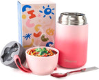 Thermo for Hot Food for Adults Kids | Wide Mouth, 26 oz Insulated Food Jar with Spoon, Leakproof Soup Thermo for School Office Travel, Thermal Steel Lunch Container Easy to Carry (Pink)