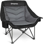 KingCamp Oversized XL Camping Chair, Heavy Duty 500lbs Folding Couch for Adults, Padded Large Comfortable Sofa Seat with Cooler Bag Cup Holder for Outdoor Sports Fishing Patio Lawn, Black/Grey