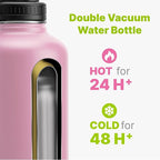 Insulated Water Bottle 64 oz Stainless Steel Vacuum Wide Mouth Sports Water Bottle with Spout Lid-Reusable Metal Travel Water Flask for Men (Purple Pink)