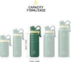IDEUS Insulated Stainless Steel Water Bottle with 2 Leak-Proof Lids, Thermal Water Flask for Hiking Biking, 24oz, Green