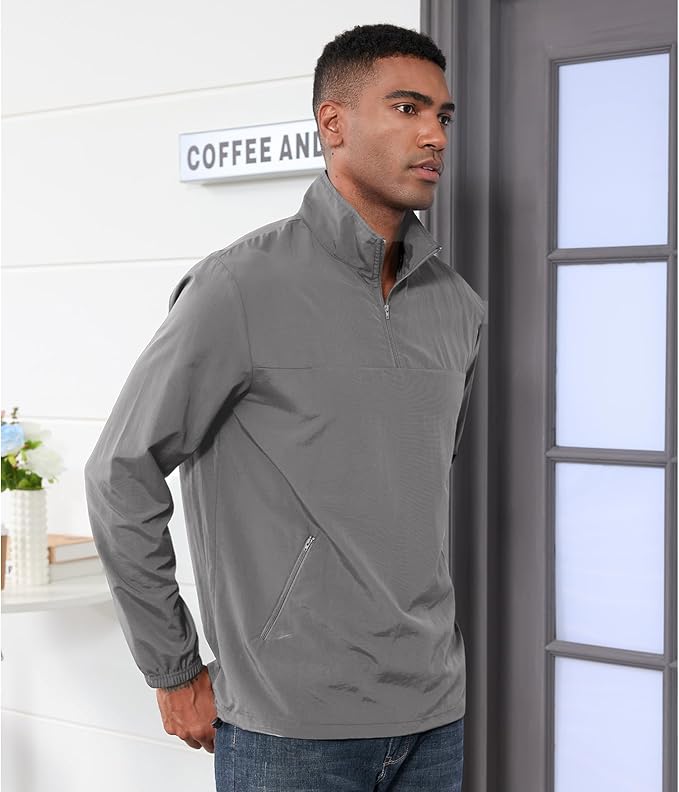 Men's Casual Quarter Zip Pullover Golf Windbreakers Athletic Lightweight Jacket Hiking Running Sweatshirt with Pockets