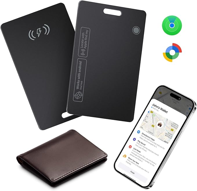 Wallet Tracker Card for Apple & Android, Find My Credit Card Tracker for Wallet, Luggage, Passport, Rechargeable Tracking Card Works with Apple Find My & Google's Find Hub (Black, 1 Pack)