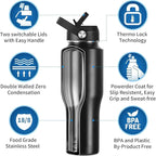 32oz Water Bottle Insulated with Straw,Leak Proof Water Bottles，Mens Water Bottle Stainless Steel for Gym,Hiking,Travel，Sport,1 Liter,Bpa free
