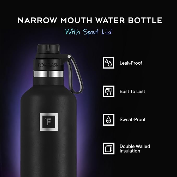 IRON °FLASK Camping & Hiking Hydration Canteens - 3 Lids (Narrow Spout Lid) Leak Proof Vacuum Insulated Stainless Steel - Hot & Cold Double Walled Sports Water Bottle - Rose, 32 Oz