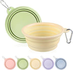Collapsible Dog Bowls 2-Pack, Portable Travel Dog Bowl with Carabiner, Food-Grade Silicone Pet Bowl for Hiking, Walking(Macaron Yellow and Green)