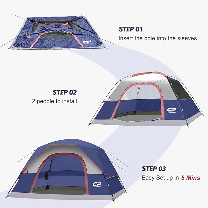 CAMPROS CP Tents for Camping 4 Person Tent Waterproof Windproof Double Layer Camping Tent, Easy Setup Dome Tent with Large Mesh Windows & Wider Door for Outdoor Camping & Hiking