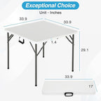 FDW 34" Folding Card Table Plastic Table Portable Square Height Dining Table Perfect for Party and Parties Backyard Events, White
